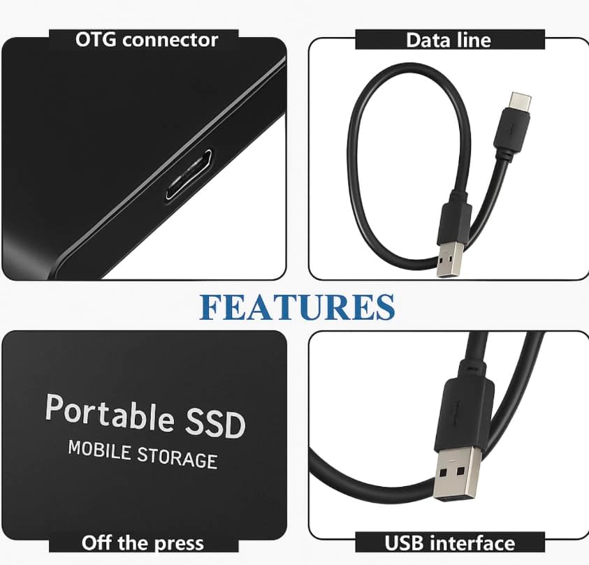 2T Portable External SSD (2000GB) – USB 3.0 & Type-C High-Speed Solid State Drive, Ultra-Slim Shockproof External Storage Compatible with Windows, Mac & Linux