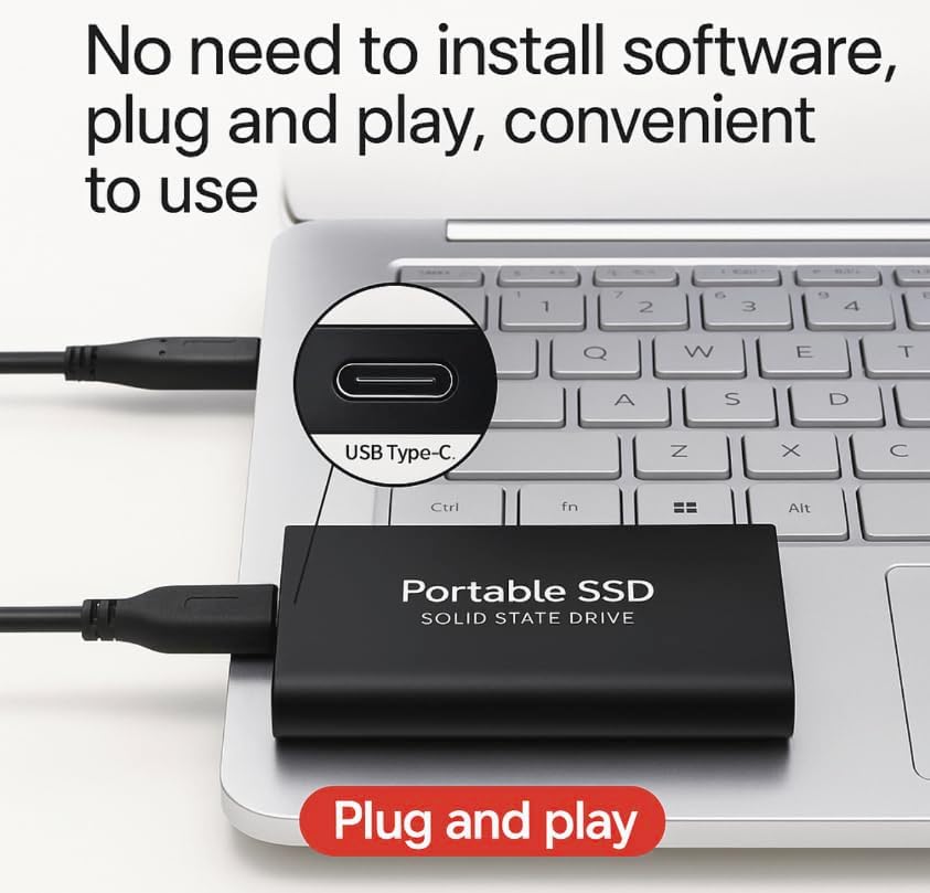 2T Portable External SSD (2000GB) – USB 3.0 & Type-C High-Speed Solid State Drive, Ultra-Slim Shockproof External Storage Compatible with Windows, Mac & Linux